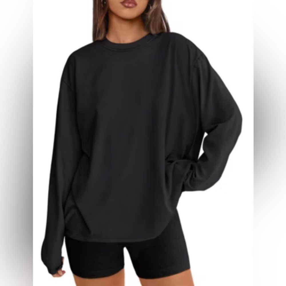 Anrabess Oversized Crewneck Women’s Sweater XL Black Batwing LS Ribbed Pullover